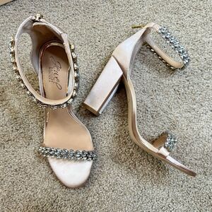 JEWEL BADGLEY MISCHKA Champagne Bronwen Block Heel Evening Sandals